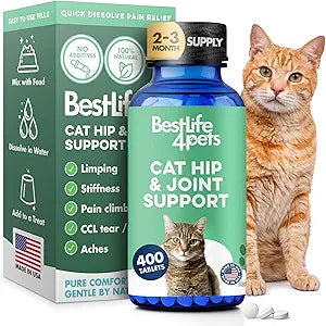 Cat Joint Supplement and Mobility Support - Natural Plant-Based Formula Provides Comfort for Aging and Felines with Mobility Challenges, 400 Tiny Tasteless Pills Easy to Give Even Feral or Picky Cats