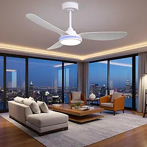 Ceiling Fan with Light and Remote - 42 Inch Modern White Ceiling Fan Reversible 3 Blades Fan with Dimmable RGB LED Light for Living Room Bedroom and Outdoor(White)