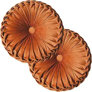Teieas 2 Pcs Round Throw Pillows Decorative Pumpkin Velvet Boho Pleated Bed Pillows Back Support for Couch Chair Dorm Car 14.96'' (Orange)