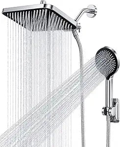 Shower head 8 High Pressure Rainfall/Handheld Shower Combo with Extension Arm, Anti-leak Shower Head with Holder, Height/Angle Adjustable,Chrome