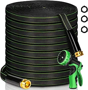 Garden Hose 100 ft Water Hose Flexible Heavy Duty Outdoor Lightweight No Kink Long Non-Expandable High Pressure Flat Hoses Pipe 100 Strong 3/4 Brass Fitting for Outside Yard Lawn Car Wash