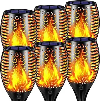 TomCare Solar Lights Outdoor Flickering Flame Solar Torch Lights Waterproof Outdoor Lighting Solar Powered Pathway Lights Christmas Decorations for Garden Patio Yard Landscape, 6 Pack