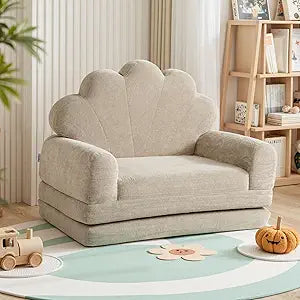 2-in-1 Kids Couch, Toddler Couch Fold Out, Comfy Toddler Chair, Convertible Kids Sofa to Lounger with Pocket and Removable Cover