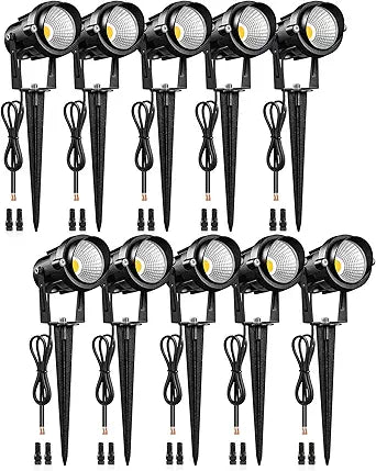 6W 700LM Low Voltage Landscape Lighting, 12V AC/DC 3000K Warm White LED Low Voltage Landscape Lights, IP65 Waterproof Outdoor Spotlights with Connectors for Garden Tree Yard 10Pack W01SLP1006