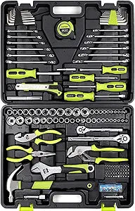FASTPRO 225-Piece Household Tool Set, SAE & Metric Mechanics Hand Tool Set with Toolbox, Home/Auto Repairing Tool Kit for DIY, Home Maintenance and Car Repairing, Green