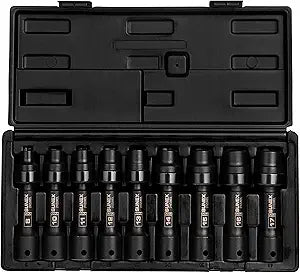 SUNEX TOOLS 2695,  Inch Drive Driveline Limited Clearance Socket Set, 12-Point, 9-Piece, Metric, 8mm-17mm, Cr-Mo Steel, Heavy Duty Storage Case