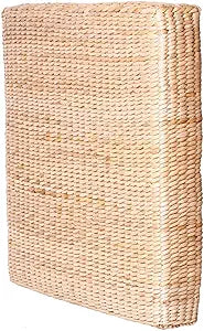 HUAWELL Japanese Tatami Cushion Floor Pillow Zafu Natural Seat Furniture Meditation Furniture Floor Mat Cushion Multi-Functional Handmade Breathable Square,Beige (19.7 * 19.7 * 3.97 Inch)