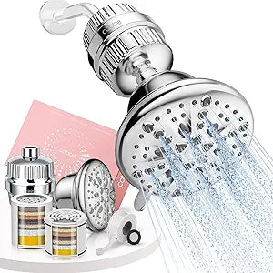 Cobbe Luxury Double Filtered Shower Head, High Output 16+20 Stages  99% REMOVAL Shower Filters for Hard Water Removes Chlorine and Harmful Substances, 7-Model Setting Spray, Chrome