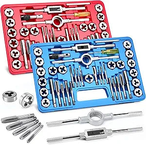 Tap and Die Set SAE and Metric, Bearing Steel Threading Tool Kit for Internal & External Threads, Master Tap & Die Sets for Automotive, DIY & Metal Repair (NC/NF/NPT) (Standard 80PCS)