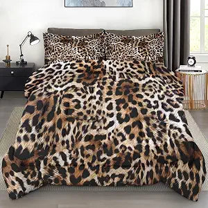 Pamnest Comforter Set Full Size, Leopard Cheetah Retro Soft 3 Pcs Bedding for Kids and Adults, African Cat Animal Brown Comforter Set with 2 Pillowcases, for Bedroom Bed Decor