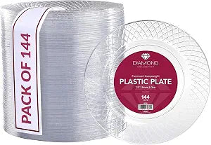 Prestee 7.5 Inch Clear Plastic Plates - 144 Ct Disposable Heavy Duty Appetizer Plates, Elegant Clear Plasticware for Weddings, Parties, Holiday Disposable Dessert Plates, Salad Plates for Events