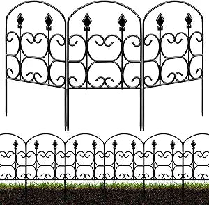 24in(H) x 10.83ft(L) Decorative Garden Fence - Tall Garden Fence Animal Barrier 10 Pack Metal Fence Border Black No Dig Fence Panels Garden Fencing Border for Landscape Patio Yard Outdoor