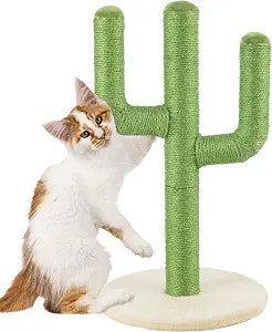 24 Tall Cat Scratching Post - Vertical Cactus Scratch Post for Indoor Cats - 360 Degree Jute Rope-Covered Kitten Scratcher with 3 Branches and Sturdy Base by PETMAKER (Green)