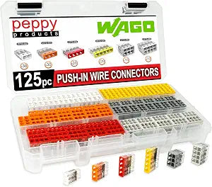 WAGO 2773 Wall Nuts 125pc Push-in Wire Connector Assortment Kit with Case | Splicing for Solid and Stranded Electrical Conductors | 2773-402, 2773-403, 2773-404, 2773-405, 2773-406, 2773-408