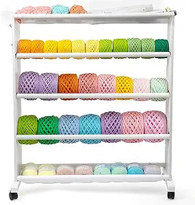 Yarn Storage Organizer, 5 Tier Wooden Cart for Yarn Cake Organize, Mobile Yarn Rack with 4 Rolling Wheels, Side Hooks & Pouch for Knitting Crochet Supplies, Ideal for Craft Room Organization(White)