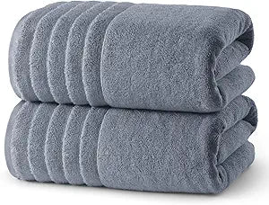 ecolook 2 Pack Cotton Bath Towels, Ultra Soft Quick Dry Towel with Hanging Loop, 28x55 Inch Lightweight, for Bathroom, Shower, Gym, Travel - Light Gray