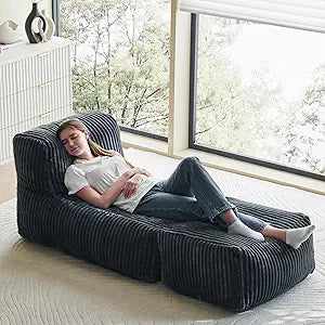 69 Inch Chaise Lounge Chair Indoor, Oversized Corduroy Upholstered Boneless Sofa Bed, Deep Seat Sleeper Couch Reading Chairs, Cloud Couches for Living Room Bedroom, No Assembly Required (Grey)