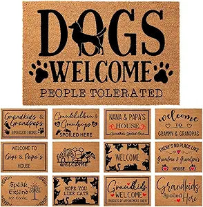 Coir Doormat Dogs Welcome People Tolerated 23.6 x 15.7 inch Rustic Outdoor Water Resistant Thick Coir Fiber with PVC Backing