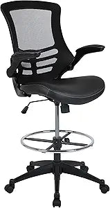 Flash Furniture Kelista Mid-Back Swivel Office Chair with Adjustable LeatherSoft Seat Height, Ergonomic Mesh Chair with Flip-Up Arms, Black