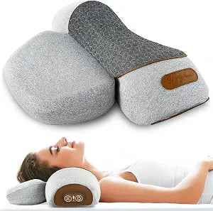 3-in-1 Massager Pillow with Heat, Vibration & Airbag Cervical Traction, Shoulder Relaxer, Ergonomic Memory Foam Support for Neck Hump, Home Office, Gray