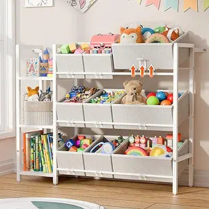 CODACE Kids Toy Organizers and Storage - Toy Shelf for Playroom Kids Room and Living Room Organization, Toddler Toy Bins for Kids OrganizerKids Bookshelf and Toy Storage, White, Easy to Assemble