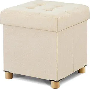 BRIAN & DANY Ottoman with Storage, Square Small Storage Ottoman Foot Rest with Legs, Ottomans Foot Stool for Dorm, Living Room, Entryway 14.8" X 14.8" X 17.8" (Beige)