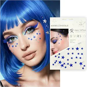 Star Face Stickers, Red White Blue Glitter Temporary Tattoos, Patriotic Star Body Stickers for Hair & Face, 4th of July Festival Accessories (Blue Stars)
