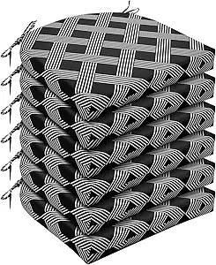 Wellsin Outdoor Chair Cushions for Patio Furniture - Patio Chair Cushions Set of 6 - Water Resistant Round Corner Outdoor Seat Cushions 17"X16"X2", Black Geometry