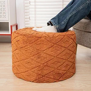 Fluffy Round Ottoman Pouf,Foot Stool Ottoman,Foot Rest,Burnt Orange,20x14In