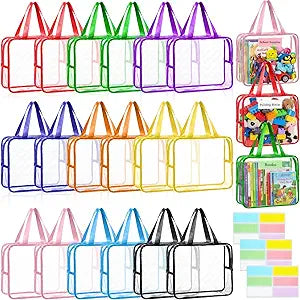 18 Packs Large Toy Storage Bags with Labels, Reusable PVC Clear Board Game Storage with Zipper Travel Waterproof Toiletry Organizer Bags for Building Blocks Puzzle Books Stationery
