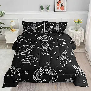 Datura Home Kids Astronaut Comforter Set for Boys & Girls - Galaxy Space Ship & Rocket Printed Bedding Set with 1 Comforter and 2 Pillowcases (Twin 68x86inches)