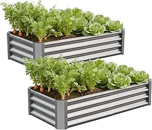 Galvanized Raised Garden Bed,Outdoor Planter Box Metal Patio Kit Planting Bed for Vegetables Flowers Herb (Galvanized, 4x2x1ft-2p)