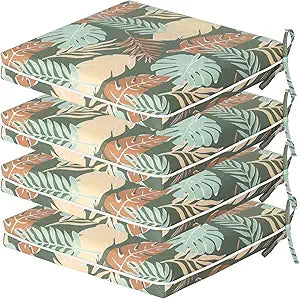 Outdoor Dining Chair Cushion Pad 20"x20" 4Pcs- Tie Straps for Secure Fit, Water-Resistant, UV Resistant, Recycled PFAS-Free Fabric, 3-Year Fabric Warranty, Print 015