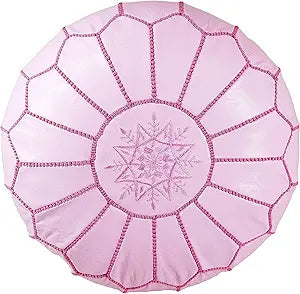 AMR Design UNSTUFFED Moroccan Pouf | Genuine Leather Pouf | Ottoman Foot Rest Cover Used as Floor Pouf, Extra seat, Hassock, Living Room Decor, Foot Stool - Cover ONLY - (Pink)