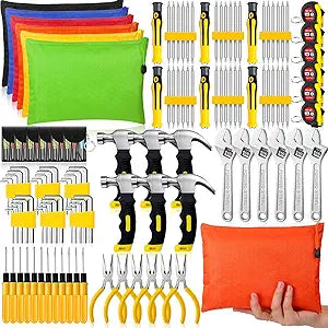 Lothee 114 Pcs Christmas Men Gifts Bulk Mini Tool Kit with Tool Bags Mini Tape Screwdriver Keychain Double Screw Drive Bits for Men Christmas Gifts Birthday Adult (Colorful)