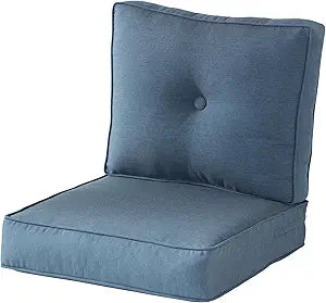 Sunbrella Deep Seat Cushion Set  Seat & Back Cushions for Patio Chairs, Sofas & Loveseats  Fade Resistant Outdoor Fabric, Ties, Zippered Cover, Cord Trim, Spectrum Denim