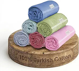 Goqan Turkish Beach Towels Oversized 6 Pack 39x71, Large Beach Blankets, 100% Cotton Sand Free, Quick Dry Towel Set, Pool Essentials for Family, Travel, Beach Bag,Thin Lightweight -Multicolor