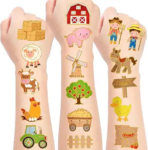 Elcoho 144 Pieces Farm Party Tattoo Stickers Assorted Temporary Barnyard Animals Stickers Fake Animal Tattoos Decal Farm Party Favor Supplies Goody Bag Filler Gifts