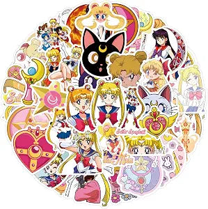 50pcs Sailor Anime Moon Stickers for Water Bottle, Waterproof Vinyl Decal for Adult Teen Laptop Skateboard Phone Travel Case Bike Guitar Computer Helmet (red)