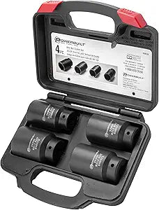 Powerbuilt 4 Piece Axle Nut Socket Set, 30mm 32mm 34mm 36mm Axle Nut Socket, Tools for Removing Front Wheel Axle Nuts, Foreign Vehicles - 648635