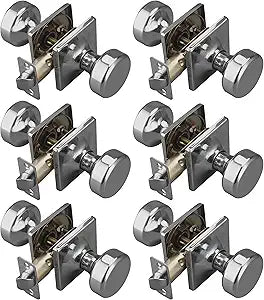 6 Pack Polished Chrome Door Knobs with Square Rosette, Pismo Passage Door Knob for Hall & Closet, Non-Locking Interior Door Knobs