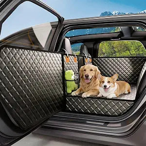 Back Seat Extender for Dogs,Hard Bottom Dog Car Seat Cover for Back Seat,Waterproof Dog Hammock with Door Protection, Anti-Scratch Pet Back Seat Cover for Car, SUV, Holds 420lbs, Black