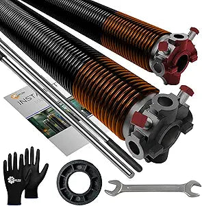 Pair of 2" Garage Door Torsion Spring Set Heavy Duty 5-Year Warranty with 1" Nylon Bushing, Non-Slip Winding Bars, Gloves & Wrench Precision E-Coating for Replacement Min 30,000 Cycles 192x2x24