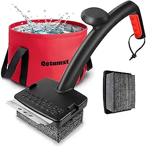 Qetumst Grill Brush Bristle Free with Collapsible Bucket, Steam BBQ Cleaning Kit & 3 in 1 Scraper, Extra Replaceable Head, Safe Outdoor Accessories for Cast Iron, Porcelain Grates