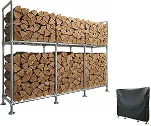 8ft Heavy Duty Firewood Rack with Double Layer Design,Equipped with Firewood Rack Cover,Load-bearing Capacity 4800 lbs. Suitable for outdoor and indoor firewood storage