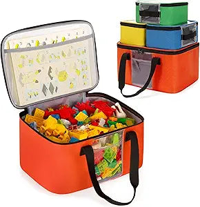 Rexmica Large Toy Storage Organizer with 3 Small Zipper Bags, Travel Organizer Case for Building Blocks, Car Toy, Dolls, Crafts, Magnetic Toys, Board Game Storage Case