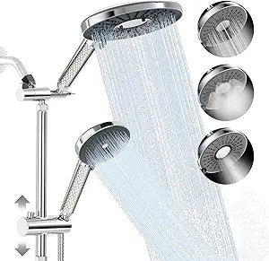Filtered Shower Head with Handheld Shower Head High Pressure Rainfall System with Slide Bar Dual Filter Softener for Hard Water,6 Spray Modes,Adjustable Height,Chrome