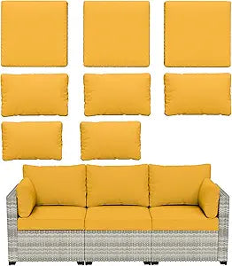 8 pcs Outdoor Cushion Slipcovers Outdoor Patio Cushions Covers Replacement Waterproof with Zipper w/3 Seat Cushion Covers and 5 Backrest Pillow Covers, Covers Only
