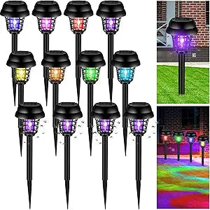 Qualirey 12 Pcs Solar Bug Zapper Waterproof Outdoor Mosquito Zapper Mosquito Killer and Lighting Repellent Lamp for Indoor Outdoor Use Garden Patio