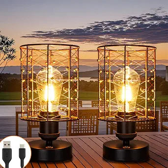 Cordless Rechargeable Outdoor Table Lamps, Battery Operated Table Lamp with Stepless Dimmable Table Lights, Outdoor Lamps for Patio, Living Room, Bedroom, Indoor- Set of 2